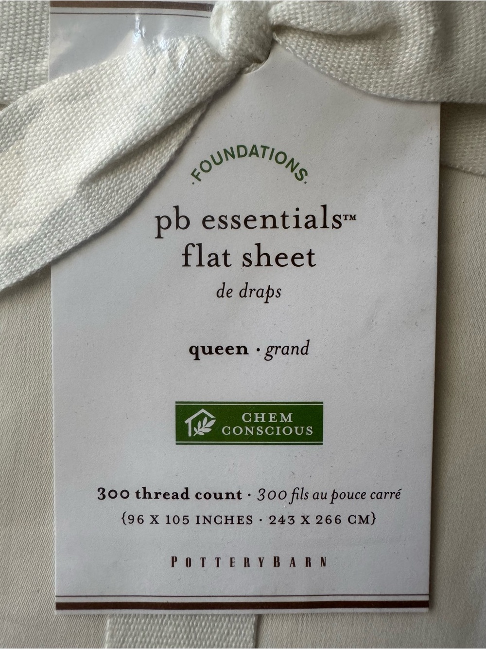 Pottery Barn Cream pb essentials™ Flat Sheet - Queen